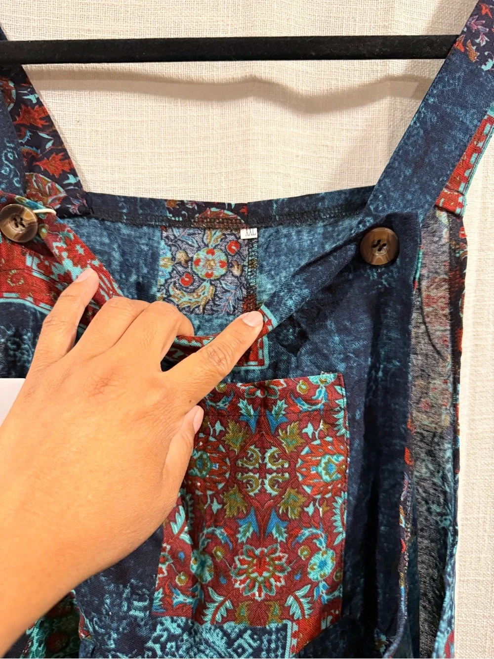 Boho Patchwork Maxi Sundress in Navy, Teal & Rust - Picture 3 of 9